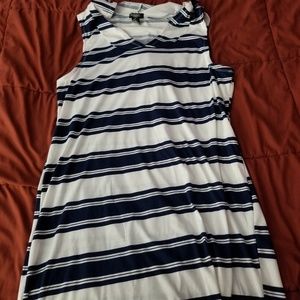 Blue and White Sleeveless Hooded Maxi Dress